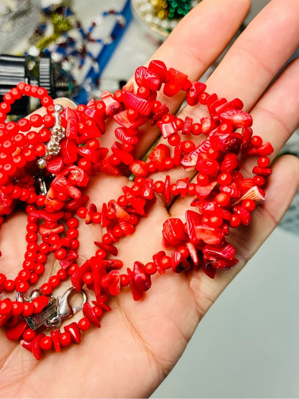 Bold Red Multi-Strand Chip Necklace Southwestern Festival Lightweight